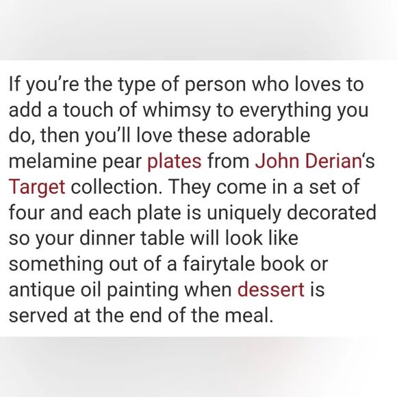 Set of 4 John Derian Target Melamine Pear Fruit Shaped Dessert Plates 9 x 7” - Picture 8 of 12